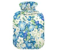Blue White Flowers Fresh hot Water Bottle with Soft Cover, 1L Warmer Bag for Sore Muscle
