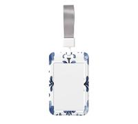 Blue White Flowers Pattern Sliding Id Badge Holder Hard Plastic Work Card Case Name Tag Protector for Nurses Office