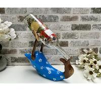 Blue White Flowers Wine Champagne Bottle Holder Wooden - Drunken Duck Gift
