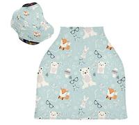 Blue White Fox Bear Stretchy Baby Car Seat Cover,Canopy Nursing Covers,Soft Breathable Windproof Scarf Changepad for Winter Infant Breastfeeding Boys