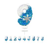 Blue White Frozen Birthday Candles for Cake, Number Candles with Snowflake, Frozen Cake Candles Decorations for Kids, Glitter Number Candles for Birthday Wedding Anniversary (Number 9)