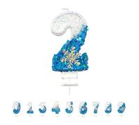 Blue White Frozen Birthday Candles for Cake, Number Candles with Snowflake, Frozen Cake Candles Decorations for Kids, Glitter Number Candles for Birthday Wedding Anniversary (Number 2)