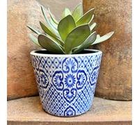 Blue & White Geometric Cross Tile Dutch Pot, Terracotta Crackle Glaze Plant Pot, Ceramic Rustic Dutch Plant Pot Cover, Succulent Planter, Rustic Dutch Pot, Blue Pot, Geometric Pot, White Pot