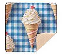 Blue White Gingham Ice Cream Pattern Large Stylish Baby Playmat for Floor Comfortable Infant Play Mat for Babies Infants Toddlers, 50'' x 50''