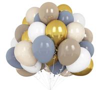 Blue White Gold Balloons Dusty Blue Brown Beige 50pcs 12inch Latex Balloon Soft Cloud Blue Gold Fog Blue Neutral Party Balloons DIY for Birthday First Trip Around the Sun Baby Shower Decor