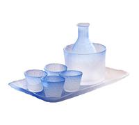Blue White Gradient Creative Tea Set - 7-Piece Japanese Sake Bottle & Cups, Glass Teaware with Tray