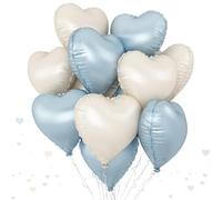 Blue White Heart Balloons, 18 Inch Light Blue Cream Foil Heart Balloon Helium, 10Pcs Large Beige Heart Shape Balloons for Boho Theme Birthday Bridal Shower Wedding Valentine Graduation Party Decor