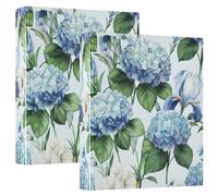 Blue White Hydrangeas Floral 3 Rings Binders 1-1/2 Inch, D Ring Binders with 3 Interior Pockets Three Ring Binder Decorative for Work School Office, 2 Pack