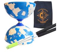 Blue & White Jester Diabolo with Aluminium 'Metal' Sticks and Carry Bag - Rubber Diablo Set