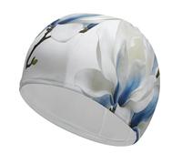 Blue White Kapok Swim Cap for Long Hair Short Hair Breathable High Elasticity Swimming Caps Stylish Cloth Swim Hat Cute Comfortable Bathing Cap for Women Men Adults