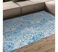 Blue White Leaves Print Rugs 200x300cm Living Room Vintage Retro Floral Machine Washable Area Rugs for Bedroom Boho William Morris Faux Wool Low Pile Non Slip Carpet for Lounge Office Dinning Room