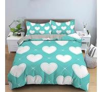 Blue White Love Heart Pattern Duvet Cover 135X200,Geometry Bedding Set with Glitter Star Print,Modern Aesthetics Art Design Heart Quilt Cover with Pillowcase,Easy Care Single