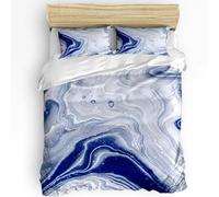 Blue white Marble printed Duvet Cover Double,modern Abstract Art bedding set with zipper closure,Soft Microfibre Easy Care Quilt Cover Set for All Seasons Double