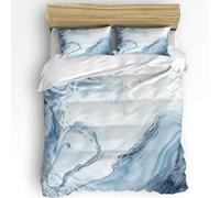 Blue white Marble printed Duvet Cover Single,modern Abstract Art bedding set,soft Microfibre quilt cover with Pillowcaseeasy care all season Single