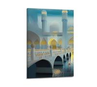 Blue White Mosque Wall Art, Fresh Print, Architecture Poster, Gentle Canvas Picture, Tender Decor for Living Room Poster Decorative Painting Canvas Wall Posters And Art Picture Print Modern Family Bed