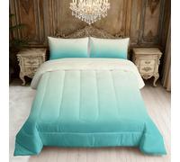 Blue White Ombre Coverless Duvet Single, Gradient Color Reversible Comforter Set 2 Pcs, 1 Pillowcase, Bedroom Decor, 10.5 Tog Soft Lightweight Warm All Seasons BZ-L1054