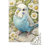 Blue White Parakeet Jigsaw Puzzle for Adults 1000 Piece Jigsaw Puzzle Daisy Flowers Puzzle Game for Family Relaxing Activity Gift 70x50cm/1000pcs