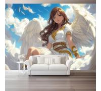 Blue White Photo Wallpaper, Anime Clouds Angels Wings Print Wall Mural, 3D Wall Mural Decoration Poster Design, Canvas Material for Living Room Bedroom Nursery Action 250 x 175 cm (W x H)