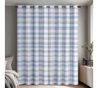 Blue White Plaid Blackout Curtains for Bedroom Living Room, Check Gingham Curtains Eyelet 63 Drop Home Decor, Patterned Window Drapes, 52x63 Inch 2 Panels B-D102