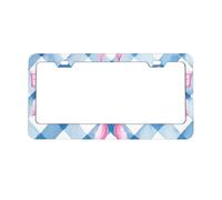 Blue White Plaid License Plate Frames 2pcs, Pink Bow Rust-Proof Aluminum Universal Car Tag Frame with Screw Caps for Vehicles Trucks Vans SUVs 12 x 6 Inch