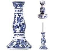 Blue & White Porcelain 8.3x3.9'' Ceramic Candle Holder with Floral Patterns Elegant Handcrafted Candle Stick Holder for Desktop & Space Decoration.