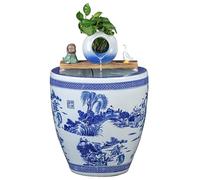 Blue & White Porcelain Fish Tank - Traditional Large Ceramic Lotus Bowl, Elevated Garden Water Feature for Goldfish, Koi & Patio(35cm/13.7in)