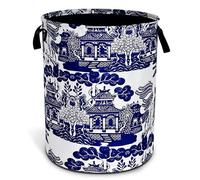 Blue White Porcelain Laundry Basket Chinoiserie Foldable Waterproof Oxford Cloth Funny Tote Bag Laundry Hamper Clothes Storage Bucket Toy Organizer For Bathroom/Laundry Storage/17.7x13.7 Inch