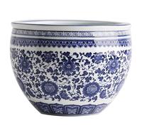 Blue & White Porcelain Planter, Chinese Floral Ceramic Fish Bowl Plant Pot, Classic Oriental Chinoiserie Vase Planter for Indoor Outdoor Succulents(Rm(Drilling Holes),11cm)