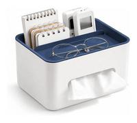Blue White Rectangular Tissue Holder Cover Case With Compartments Desktop Tissue Box