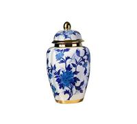 Blue White Relief Peony Ceramic Ginger Jar Vase for Home Decor, Chinese Oriental Chinoiserie Ceramic Ginger Jars Vase with Lid Table Centerpiece