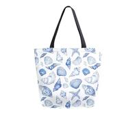 Blue White Seashells Tote Bag Canvas Tote Bags for Women Shoulder Bag, Reusable Shopping Bag for Travel Grocery