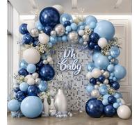 Blue White Silver Balloons Arch Kit, Navy Dark Pearl Blue Metallic Light Blue Balloon Garland with Metallic Silver White Balloon for Birthday Graduation Wedding Party Decorations