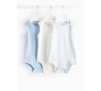 Blue & White Sleeveless Bodysuit 3 Pack Tiny Baby