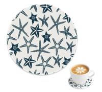 Blue White Stars Cute Heat Resistant Round Drink Coaster 1 Pack, Navy Blue Sea Stars Desk Coasters for Garden Tables, Garden Ceramics Cup Mat Coffee Table Accessories, Gift for Parents Friend, 4 Inch