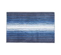 HOMESCAPES Super Absorbent Soft 100% Cotton ‘Devon’ Blue and White Bathmat with Striped Geometric Pattern and Non Slip Latex Backing, 50 x 80 cm Large Shower Mat Machine Washable