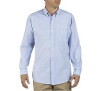 (Blue/White Striped, 18-18.5" Long ) DICKIES Men's Shirt Long Sleeve OXFORD Button Down Blue White Tan Striped