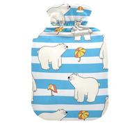 Blue White Striped Bear hot-Water Bottle with Soft Cover, 2L Warm Water Bottle for Bed for Menstrual Cramps, Period Cramps, Bolsa de agua Caliente para el Dolor