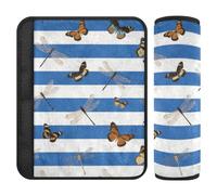 Blue White Striped Butterfly Dragonfly 2 pcs car seat Cover Protects Your Neck and Shoulders for SUV forro para cinturon de seguridad