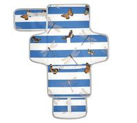 Blue White Striped Butterfly Dragonfly Reusable Diaper Changing Pads with Tissue Pocket Portable Diaper Changing pad Lightweight & Foldable Changing Station cambiadores de pa?ales para Bebes