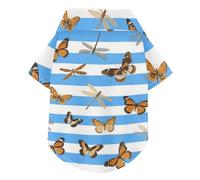 Blue White Striped Butterfly Dragonfly Summer Pet Dog Shirt Button Up Lightweight and Breathable Pet Shirts Puppy Clothes Perfect for Everyday Wear, and Photoshoots