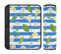Blue White Striped Calla Lily Daisy Flower 2 pcs car seat Strap Pads Stop seat Belt Cutting into Neck for Truck forro para cinturon de seguridad