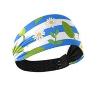 Blue White Striped Calla Lily Daisy Flower Moisture Wicking thick headbands Stretchy hairbands for women's hair for Running washing face Workouts bandas para el cabello deportivas