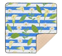 Blue White Striped Calla Lily Daisy Flower Soft Padded Baby Gym Play mat for Indoor Outdoor Washable Foldable Padded Baby Mat for Baby Kids Toddlers Infants, 50'' x 50''tapete de gimnasio para