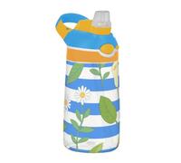 Blue White Striped Calla Lily Daisy Flower Water Bottle Kids with Silicone Straw Leak Proof Drinking Cup for Travel, Camping, Bike termos para agua Fria