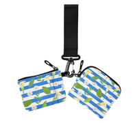 Blue White Striped Calla Lily Daisy Flower Women's Coin Purses Card Cases Thin Flat Business Card Holder with Wristlet Strap for Daily Use 2 Packs, Blue white striped Calla lily Daisy flower, One Size