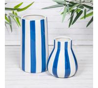 Blue & White Striped Ceramic Tall/Round Glazed Flower Display Vases (Tall)