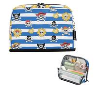 Blue White Striped Coastal Pirate Skeleton Pencil Pen Case Large Capacity Makeup Bag High Capacity Stationery Pencil Case for Teen Girls School Supply cartucheras escolares para lapices para ninas