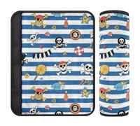 Blue White Striped Coastal Pirate Skull 2 pcs seat Belt Pads Release Stress to Your Neck and Shoulders for Van forro para cinturon de seguridad