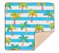 Blue White Striped Coconut Palm Large Non-Slip Baby Girl Play mat for Floor Cozy Breathable Foldable Baby Kick Crawling Mat for Baby Toddler Infant, 50'' x 50''con Musica para Bebes