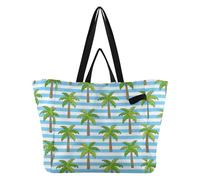 Blue White Striped Coconut Palm Large Tote Bags Trendy Kitchen Grocery Bags Bridesmaid Tote for Women Wedding Party Presents bolsas para Mujeres